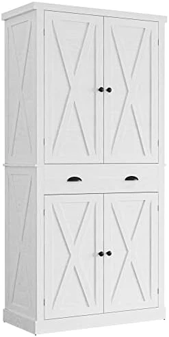 IRONCK Kitchen Pantry Storage Cabinet 72" Height, With Barn Doors, Drawer, 4 Adjustable Shelves, Freestanding Cupboard For Dining Room Living Room, Laundry, White - Image 4