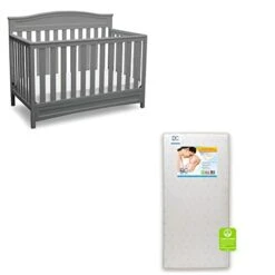 Delta Children Emery 4-in-1 Crib, Grey With Twinkle Stars Crib & Toddler Mattress