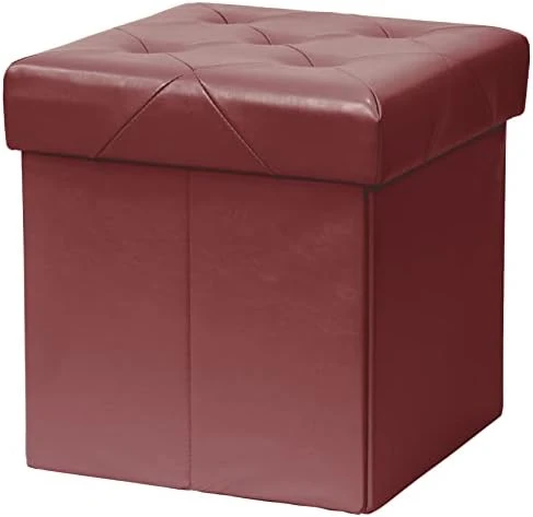 Red Co. Faux Leather Folding Cube Storage Ottoman With Padded Seat, 15" X 15" - Charcoal - Image 7