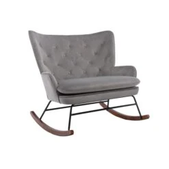 Polyester Rocker Armchair Oversized Tufted High Back Loveseat Chair Comfortable Glider Rocking Chair For Bedroom/Nursery/Living Room, Grey