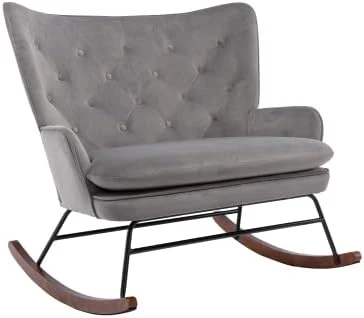 Polyester Rocker Armchair Oversized Tufted High Back Loveseat Chair Comfortable Glider Rocking Chair For Bedroom/Nursery/Living Room, Grey - Image 14