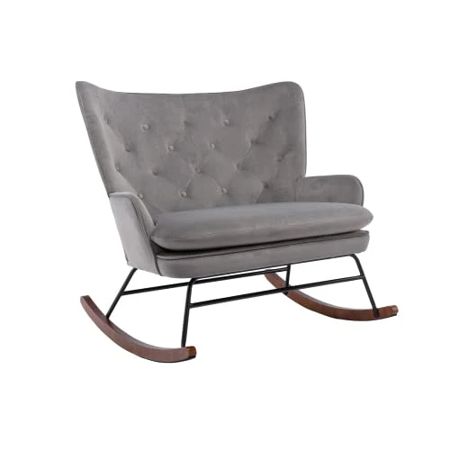 Polyester Rocker Armchair Oversized Tufted High Back Loveseat Chair Comfortable Glider Rocking Chair For Bedroom/Nursery/Living Room, Grey