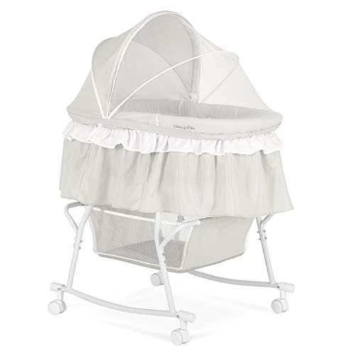 Dream On Me Lacy Portable 2-in-1 Bassinet & Cradle In Pink And White, Lightweight Baby Bassinet With Storage Basket, Adjustable And Removable Canopy - Image 7