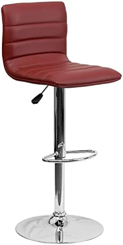 Flash Furniture Modern Burgundy Vinyl Adjustable Bar Stool With Back, Counter Height Swivel Stool With Chrome-Pedestal Base - Image 8