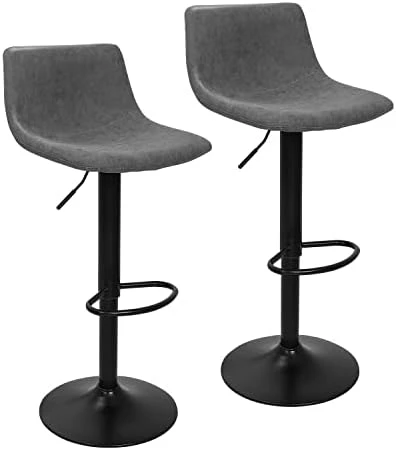 Puluomis Set Of 2 Barstool, Adjustable Swivel Gas Lift Bar Stools, PU Leather With Chrome Base, Grey - Image 9