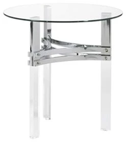 Signature Design By Ashley Braddoni Contemporary Round End Table With Clear Glass Top, Chrome
