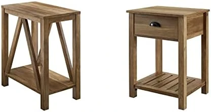 Walker Edison Modern Farmhouse A-Frame Wood Rectangle Side Table Living Room Small End Accent Table, 13 Inch, Rustic Oak - Image 5