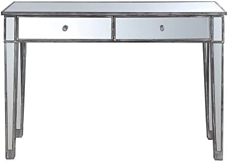Convenience Concepts Gold Coast Mirrored Desk, Silver/Mirror & Concepts Gold Coast Mirrored End Table With Drawer, Silver/Mirror - Image 10