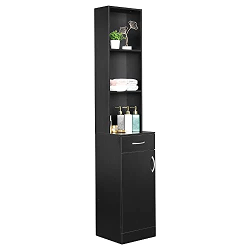 Layta Slim Tall Bathroom Storage Cabinet Freestanding Narrow Linen Cabinet, Multi-Purpose Bathroom Furniture Cabinets With Door And Shelf For Bathroom,Living Room,Corridor,Bedroom, Black