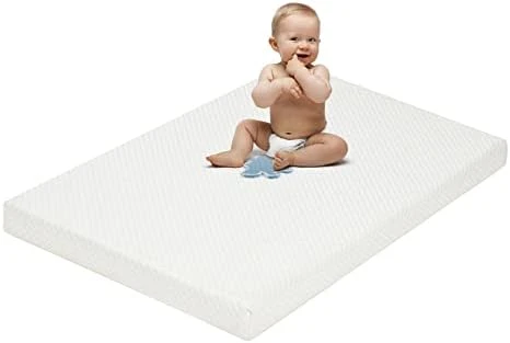 Hush Hutting 5" Memory Foam Crib Mattress, Dual Sided Waterproof Toddler Bed Mattress, Double-Layer Baby Mattresses For Infant And Toddler With Removable Bamboo Mattress Cover - White & Blue - Image 5