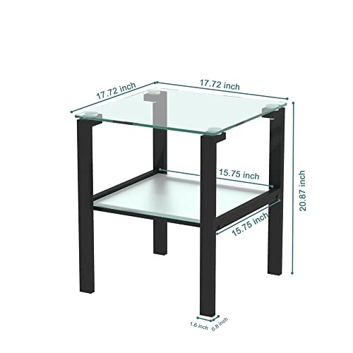 Meihua Glass Top End Table, Square Glass Side Table For Living Room&Bedroom (Black) - Image 3