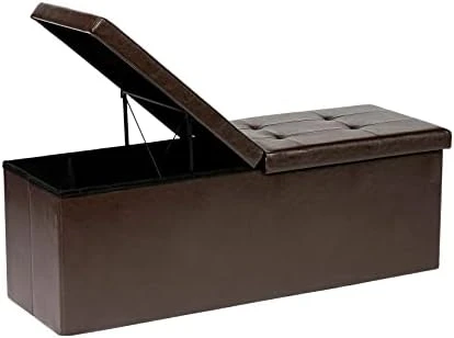 B FSOBEIIALEO Storage Ottoman With Filpping Lids, Ottoman Storage Bench Footrest Seat, Storage Organizer Toy Chest Faux Leather 30"x15"x15" (Black) - Image 7