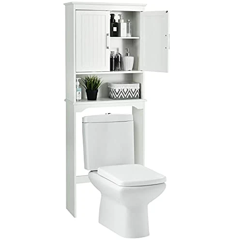 BestComfort Over The Toilet Storage Cabinet, Bathroom Space Saver With Adjustable Inside Shelf And Open Bottom Shelf, Toilet Rack Organizer With Double Doors (25inchx 9inchx 66inch), White - Image 5