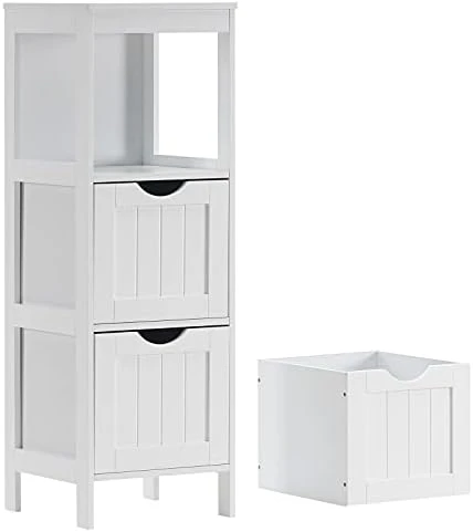 Reettic Narrow Bathroom Storage Cabinet With 3 Removable Drawers, DIY, Free Standing Side Storage Organizer For Bedroom, Living Room, Entryway, 11.8" L X 11.8" W X 35" H, White BYSG102W - Image 9