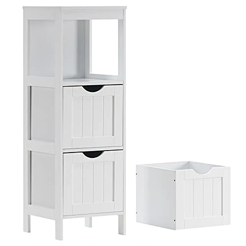Reettic Narrow Bathroom Storage Cabinet With 3 Removable Drawers, DIY, Free Standing Side Storage Organizer For Bedroom, Living Room, Entryway, 11.8" L X 11.8" W X 35" H, White BYSG102W