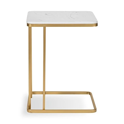 Kate And Laurel Credele Modern-Glam Sofa Side C-Table With Gold Metal Base And Man-Made Marble Top - Image 3