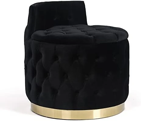 Homebeez Round Velvet Storage Ottoman Button-Tufted Footrest Stool Coffee Table For Living Room (Emerald Green) - Image 14