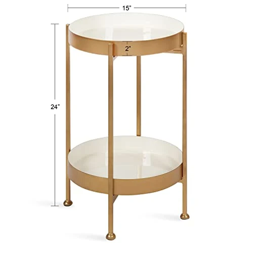 Kate And Laurel Nira Two-Tiered Metal Side Table, 15 X 15 X 24, White And Gold - Image 3
