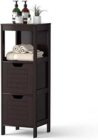 Hysache Bathroom Floor Cabinet, Standing Storage Cabinet With 2 Adjustable Drawers, Open Shelf, Multifunctional Side Organizer Unit For Bathroom, Living Room, Small Spaces (Coffee) - Image 6