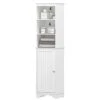 Spirich Home Freestanding Storage Cabinet With Three Tier Shelves, Tall Slim Cabinet, Free Standing Linen Tower, White