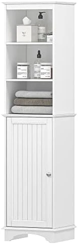 Spirich Home Freestanding Storage Cabinet With Three Tier Shelves, Tall Slim Cabinet, Free Standing Linen Tower, White - Image 6