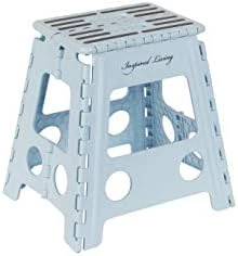 Inspired Living 9" Step Stool, Folding Step Stools For Adults, Plastic Foldable Step Stools Kids, Holds Up To 330 Lbs, Collapsible Folding Stool For Kitchen, Bathroom, Bedroom - Blush Pink - Image 14