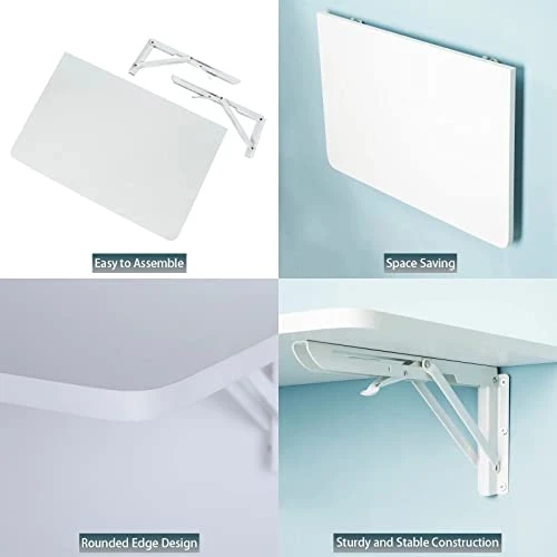 MCMACROS 9 Plus Wall Mounted Floating Folding Table, Drop Leaf Dining Table Small Wooden Desk For Office Home Kitchen(23.6" 15.6" (LW)), White - Image 2