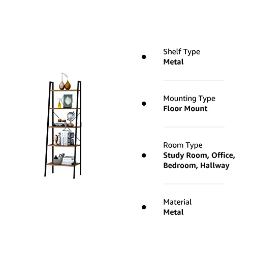 SOMY Industrial 5 Tier Ladder Shelf, Vintage Storage Bookshelf With Metal Frame Multifunction Plants Flower Stands Display Rack For Garden, Hallway, Office, Living Room Rustic Brown - Image 6