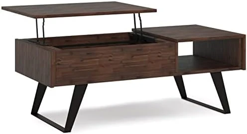 SIMPLIHOME Lowry Solid Acacia Wood And Metal 22 Inch Wide Square Modern Inrial End Side Table In Distressed Charcoal Brown With Storage, 1 Drawer And 1 Shelf, For The Living Room And Bedroom - Image 12