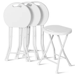 GENERIC Hysache 4 Pack Round Folding Stool, Portable Bar Stools Set Of W/ Handle, X-Shape Connection & Non-Slip Feet, 18inch Foldable Backless Chairs For Camping,Office, Party, 330lbs Capacity, White OP70624