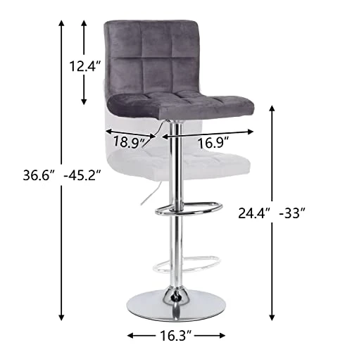 Finnhomy Bar Stools Set Of 2 Counter Height, Swivel Barstools With Footrest And L Shape Thicken Cushion Back Handle, Height Adjustable Modern Bar Stools For Kitchen, Velvet Fabric, Dark Grey - Image 3