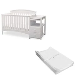 Delta Children Abby Convertible Crib 'N' Changer + Changing Pad And Cover [Bundle], Bianca