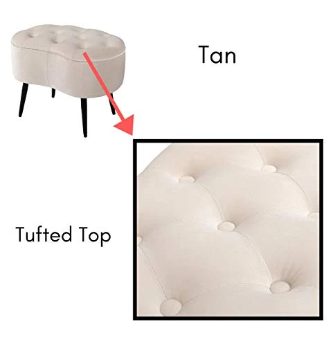 BIRDROCK HOME Tufted Oblong Tan Ottoman β Velvet Foot Stool β Mid Century Modern Steel Legs - Soft Compact Padded Stool - Living Room Or Bedroom β Vanity Chair β Extra Seating - Decorative Furniture - Image 2