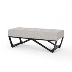 Great Deal Furniture Emily Contemporary Fabric Ottoman Bench, Light Gray And Black