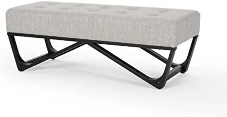 Great Deal Furniture Emily Contemporary Fabric Ottoman Bench, Light Gray And Black - Image 7