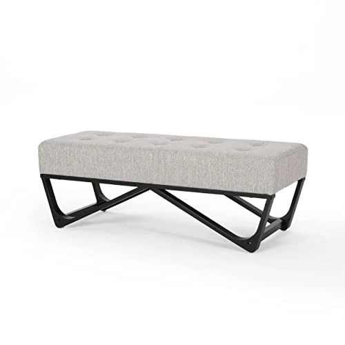 Great Deal Furniture Emily Contemporary Fabric Ottoman Bench, Light Gray And Black