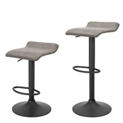 Finnhomy Set Of 2 Adjustable Bar Stools, Swivel Barstools For Kitchen Counter Height Chair, Retro Grey