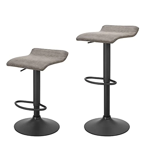 Finnhomy Set Of 2 Adjustable Bar Stools, Swivel Barstools For Kitchen Counter Height Chair, Retro Grey