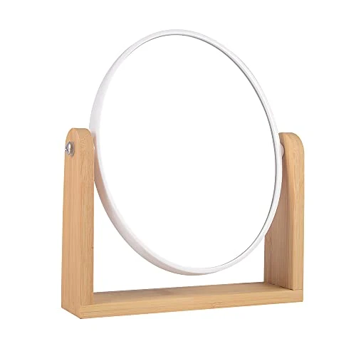 LOTIKO Makeup Mirror With Natural Bamboo Stand, 1X/3X Magnification Double Sided 360 Degree Swivel Magnifying Mirror,Vanity Table,Office Desk,Room Decor, Beauty Gifts(Oval)