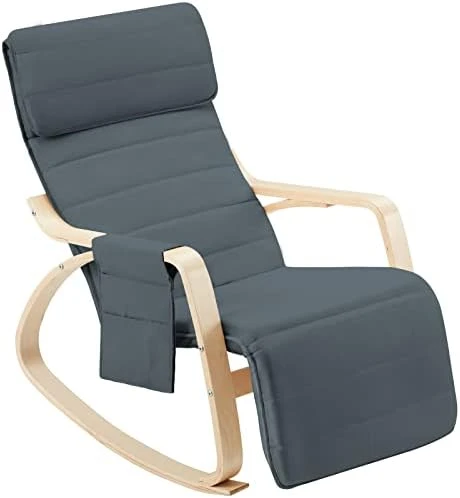 JOMEED Rocking Chair, Rocking Armchair With Fabric Padded Seat,Wooden Based, Adjustable Footrest For Living Room, Bedroom, Balcony, Nursery Room - Image 7