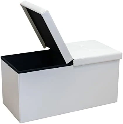 B FSOBEIIALEO Storage Ottoman With Filpping Lids, Ottoman Storage Bench Footrest Seat, Storage Organizer Toy Chest Faux Leather 30"x15"x15" (Black) - Image 9