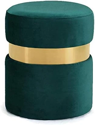 Meridian Furniture Hailey Collection Modern | Contemporary Velvet Upholstered Ottoman/Stool With Stainless Steel Band, 14.5" W X 14.5" D X 17.5" H, Cream - Image 6