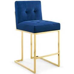 Modway Privy Gold Stainless Steel Performance Velvet Counter Stool, Navy