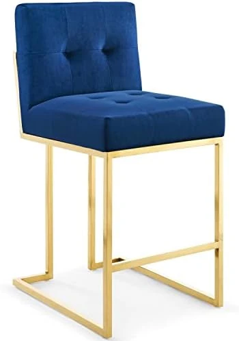 Modway Privy Gold Stainless Steel Performance Velvet Counter Stool, Navy - Image 15