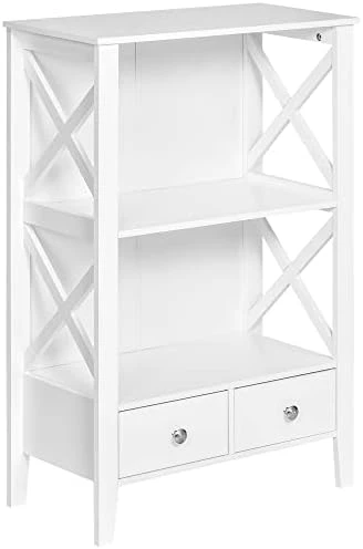 Kleankin X- Frame Freestanding Floor Bathroom Storage With Two Drawers, Storage Organizer, Cabinet With 3 Shelves, Grey - Image 9