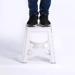 SHIMOYAMA Folding Step Stool 15IN Tall Plastic Foldable Step Stool For Camping Picnic And Home, 1 Pack, Collapsible Stool For Adults, White