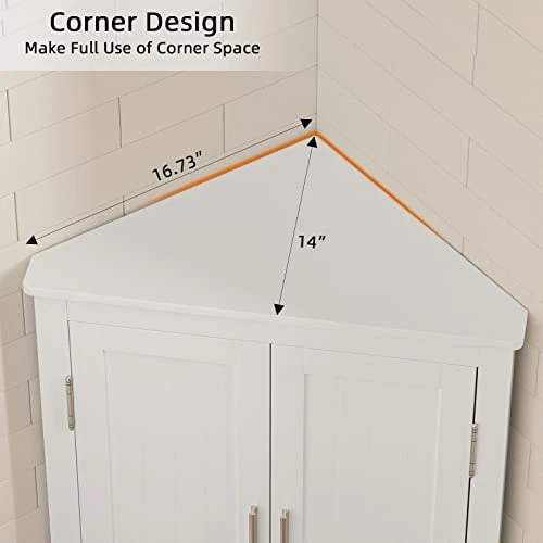QSSLLC Bathroom Corner Cabinet, Home Floor Corner Storage Cabinet With Two Doors & Adjustable Shelves, Freestanding Storage Cabinet For Bathroom, Bedroom, Kitchen - Image 2