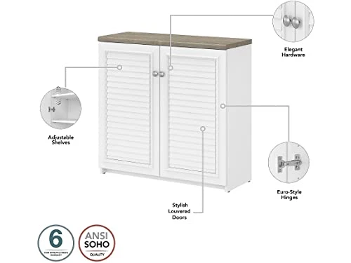 Bush Furniture Fairview 2 Door Low Storage Cabinet, Shiplap Gray/Pure White - Image 3