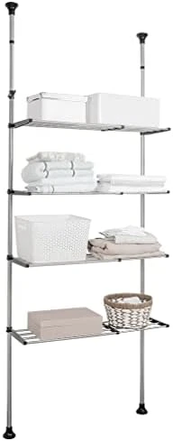 Hershii 4-Tier Over The Toilet Storage Rack Bathroom Space Saver Laundry Shelf Above Washer Dryer Organizer Unit Stand Double Tension Poles, Adjustable Height & Width - Black - Image 5