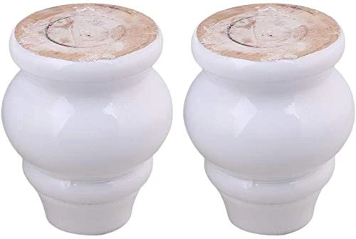 Mysummer 4PCS 3.54" Tall Solid Wood Furniture Legs White Bun Feet For Cabinet Sofa Ottoman TV Stand Loveseat Dresser